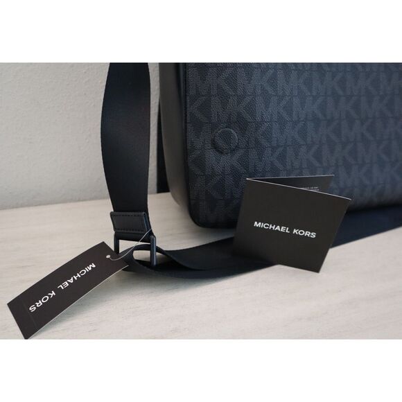 Michael Kors 87F2LEVM2B Unisex Black "MK" Logo Everett Flap Messenger Bag - Picture 10 of 13